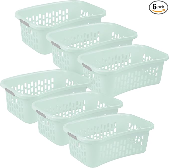 Sterilite HipHold Laundry Basket, Plastic Rectangle Clothes Hamper, 6 Pack | 1.5 Bushel Capacity, Mint, Bin with Comfort Grip Handles & Reinforced Rim