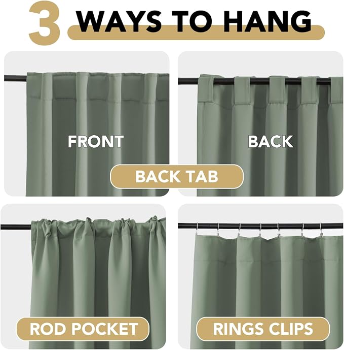 H.VERSAILTEX Blackout Curtains Thermal Insulated Window Treatment Panels Room Darkening Blackout Drapes for Living Room Back Tab/Rod Pocket Bedroom Draperies (2 Panels, Green Bay, 52 x 96 Inch)