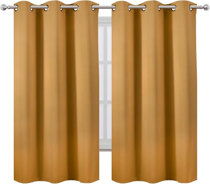 Mustard Yellow Thermal Blackout Curtains/38 x 63 Inch/Set of 2 Panels Room Darkening Curtains for Bedroom
