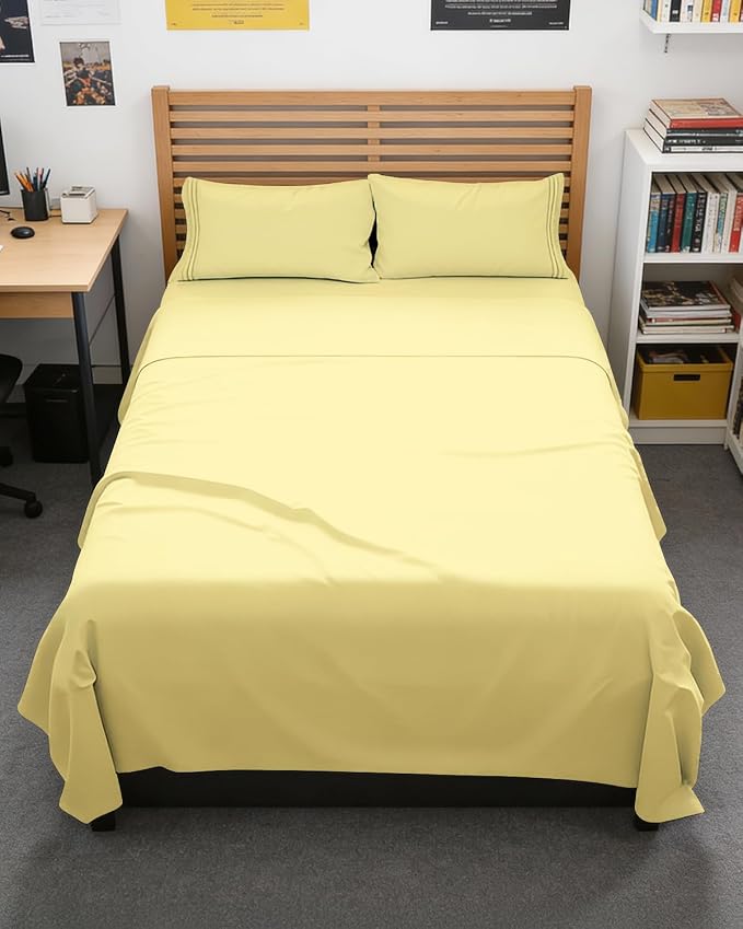 Full XL Sheets - 4 Piece Full XL Sheet Set - Breathable & Cooling - Yellow | Hotel Luxury Bedding for Women & Men with Deep Pockets, Ultra-Soft, Comfy, Easy-Fit, Wrinkle Free & Fade Resistant, Oeko-Tex