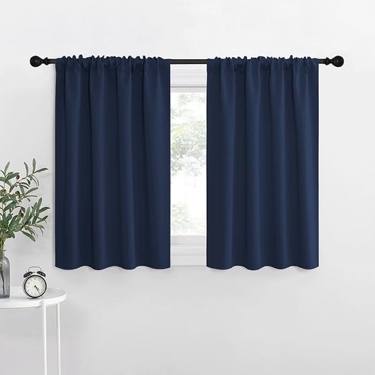 NICETOWN RV Blackout Curtains for Camper Windows, Kitchen Curtains, Short Blackout Curtains & Drapes, Thermal Insulated Rod Pocket Window Treatment Draperies for Nursery (Navy, 34" x 36", Set of 2)
