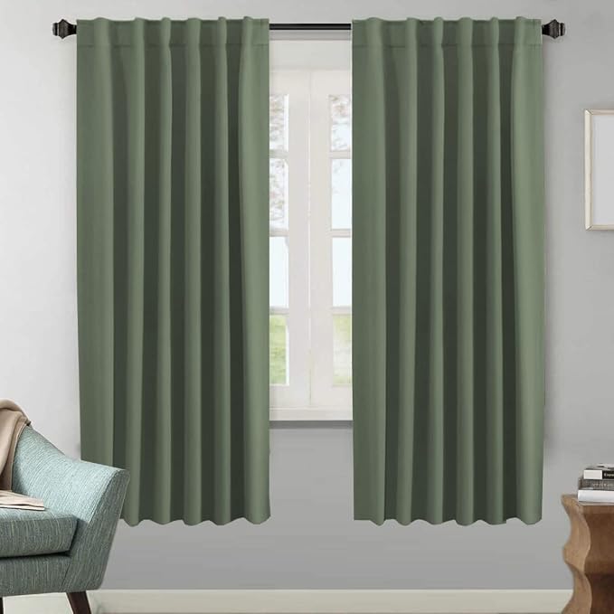 H.VERSAILTEX Blackout Curtains Thermal Insulated Window Treatment Panels Room Darkening Blackout Drapes for Living Room Back Tab/Rod Pocket Bedroom Draperies (2 Panels, Bronze Green, 52 x 72 Inch)