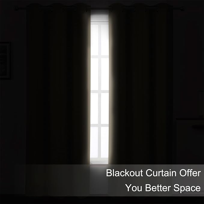 Blackout Curtains 66 x 54 Inch Long Khaki Curtains Set of 2 Panels Room Darkening Curtains for Bedroom and Living Room