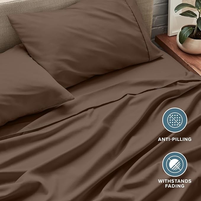Bare Home Split King Sheet Set - 1800 Ultra-Soft (Split King, Cocoa) | Deep Pockets 6 to 15 Inches, Breathable, Hypoallergenic, Hotel Luxury, Easy Fit, Soft, All-Season