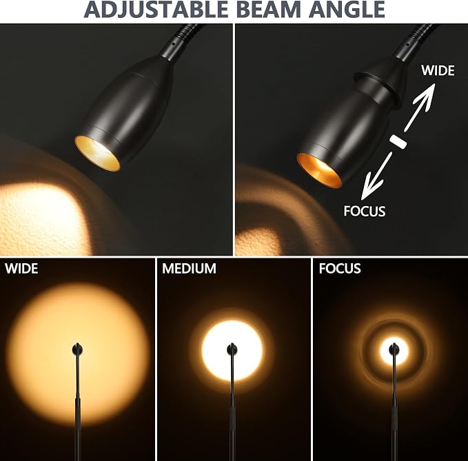 Reading Floor Lamp, 72" LED Dimmable Lamp with Gooseneck,Zoomable Spotlight | Adjustable Color Beam Standing Lamp, Touch & Remote Control, Task Craft, Sewing, Bedroom Living Room, Office, Brushed Nicke