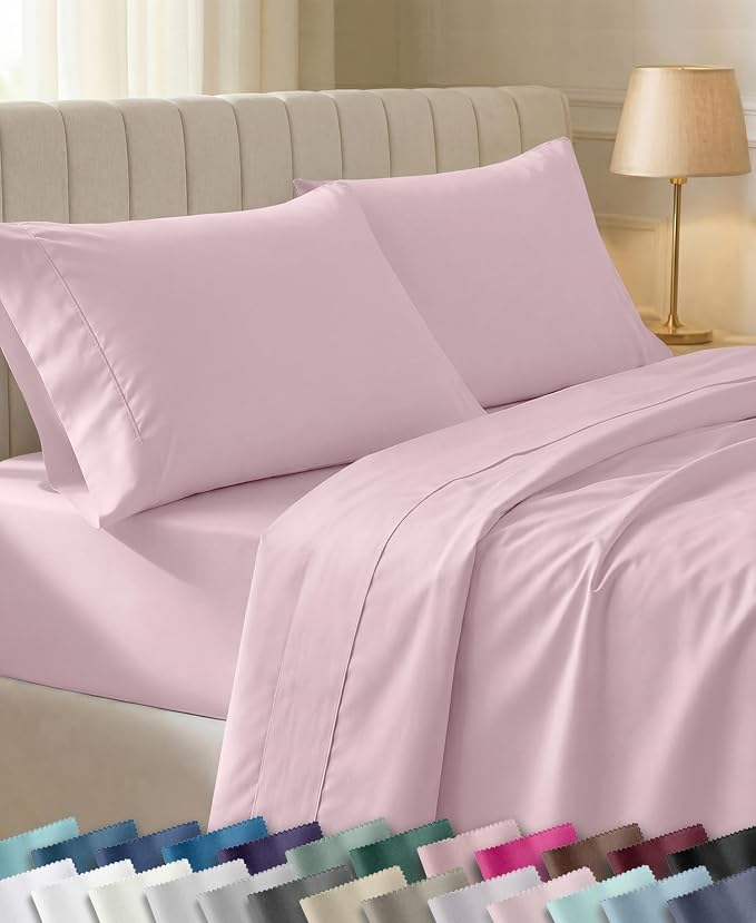 California Design Den Soft 100% Cotton Sateen Queen Sheet Set, 4 Pcs, Pink | 400 Thread Count Backed by Good Housekeeping Seal, 16" Deep Pocket, All-Around Elastic, Durable, Easy Care