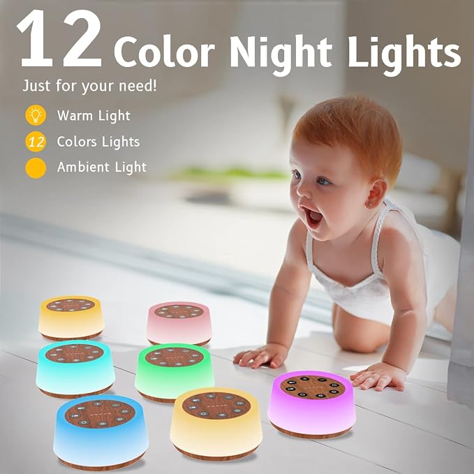 ColorsNoise Sleep Sound Machine White Noise Machine for Sleeping with 30 Sleep Music 5 Timers 12 Colors Baby Night Light with Memory Function for Baby Kid Adult(T-Wood)