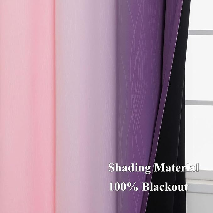 Pink and Purple Ombre Blackout Curtains for Girls Bedroom 90 Inches Long | Estelar Textiler Kids Living Room Curtains,Thermal Insulated, Energy Saving Gradient Grommet Drapes,52Wx90L Inch, 2 Panels