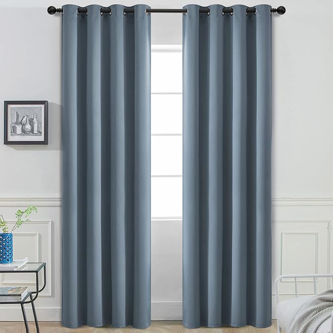 Yakamok Room Darkening Curtains 52x84 inch Length Stone Blue-Living Room | 2 panels,grommet blackout window treatment,thermal insulated,light blocking drapes,privacy protection,bedroom dining room