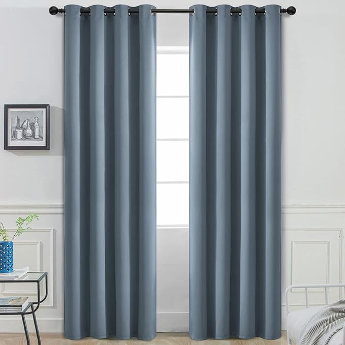 Yakamok Room Darkening Curtains 52x90 inch Length Stone Blue-Living Room | 2 panels,grommet blackout window treatment,thermal insulated,light blocking drapes,privacy protection,bedroom dining room