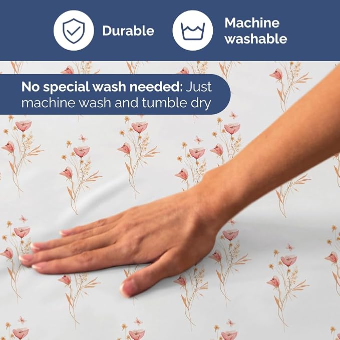 King 4 Piece Floral Sheet Set - Soft, Breathable & Cooling - Wildflower | 1 Flat, 1 Fitted & 2 Pillowcases w/ Deep Pockets, Boho Botanical Floral Bedding, Breathable & Cooling, Wrinkle & Fade Free