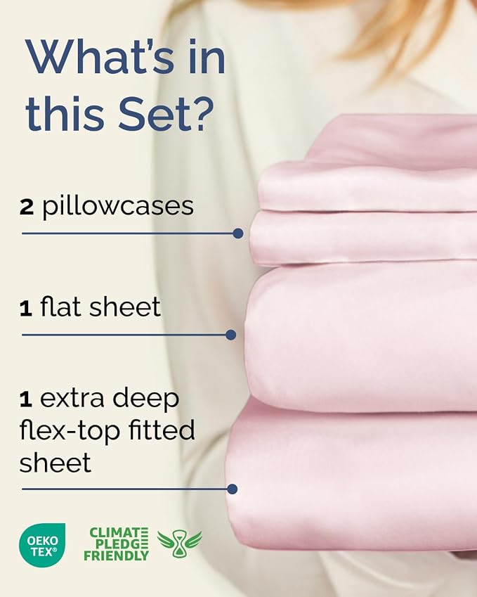 Flex Top Split Head King Sheet Set - 4 Piece Extra Deep - Lavender Pink | Easily Fits 18 to 24 inch Mattress, Ultra Soft, Wrinkle & Fade Free with Extra Deep Pockets, Comfy Hotel Luxury Bedding