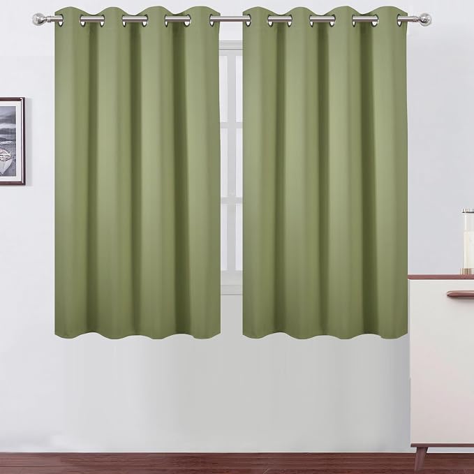 Blackout Curtains 66 x 54 Inch Long Sage Green Curtains Set of 2 Panels Room Darkening Curtains for Bedroom and Living Room