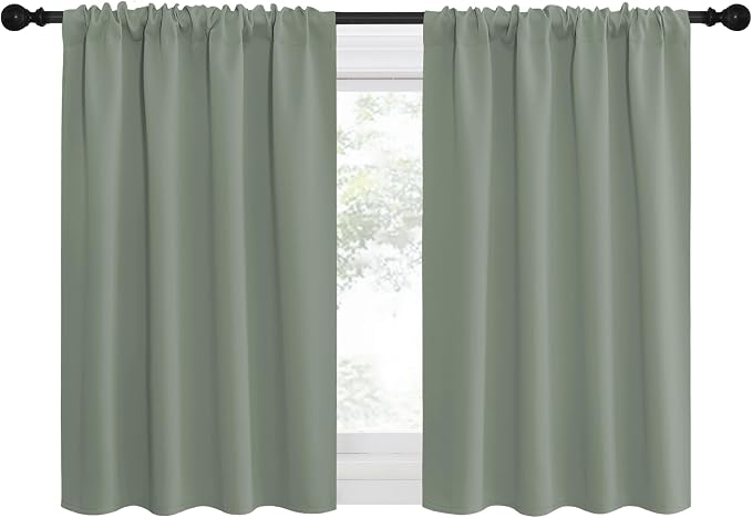 NICETOWN Window Curtains Blackout Drapes - Thermal Insulated Solid Rod Pocket Blackout Curtains/Draperies for Living Room (Sage Green, One Pair, 34 by 36-Inch)