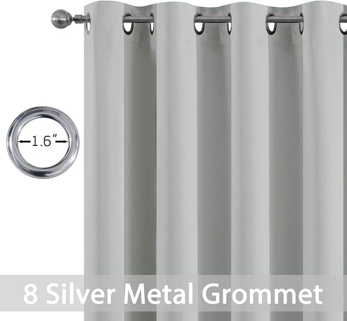 Yakamok Room Darkening Curtains 52x90 inch Length Light Grey-Living Room | 2 panels,grommet blackout window treatment,thermal insulated,light blocking drapes,privacy protection,bedroom dining room