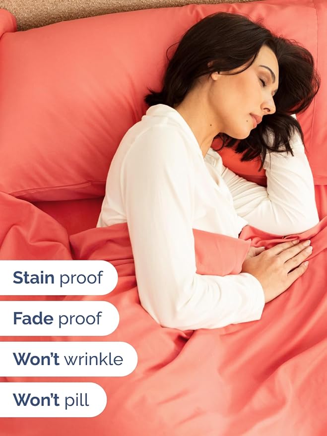Extra Deep Full Sheet Set - 6 Piece Breathable and Cooling Sheets - Coral | Hotel Luxury Bed Sheets Set, Easy & Secure Fit, Ultra-Soft, Wrinkle & Fade Free, Comfy Sheets Set with Extra Deep Pockets