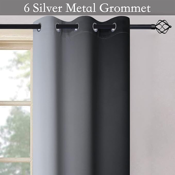 SimpleHome Ombre Black to Grey White Curtains for Living Room 42Wx63L | Room Darkening Curtains for Bedroom,Gradient Light Blocking Curtain,Thermal Insulated Grommet Window Drapes,2 Panels,63 Inch