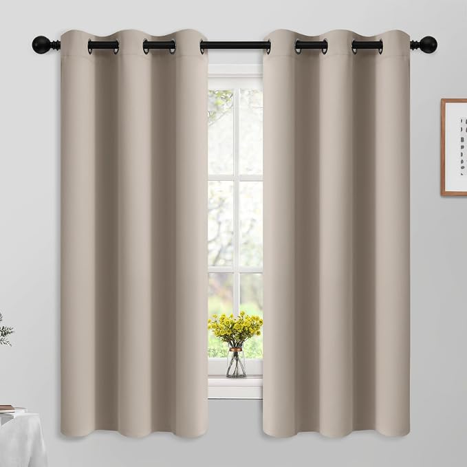 Yakamok Room Darkening Curtains 42x63 inch Length Natural-Living Room | 2 panels,grommet blackout window treatment,thermal insulated,light blocking drapes,privacy protection,bedroom dining room