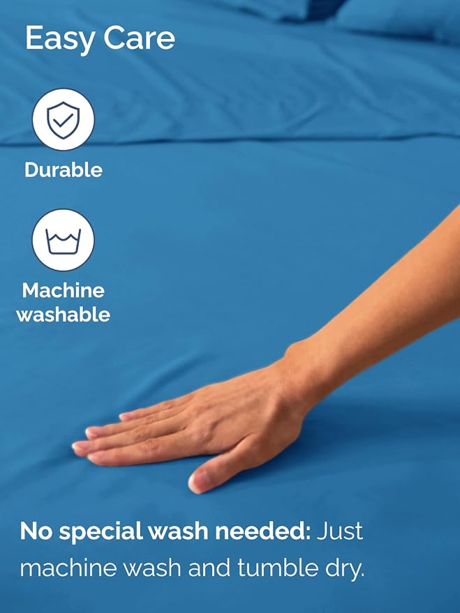 Extra Deep Queen Fitted Sheet - Single Fitted Sheet Only - Denim Blue | Easily Fits 18 inch to 24 inch Mattress, Soft, Wrinkle Free, Breathable & Comfy, Extra Deep Pockets Hotel Luxury Fitted Sheet