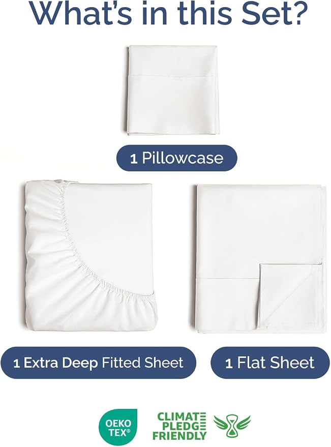 Extra Deep Twin Sheet Set - 3 Piece Breathable & Cooling - Antique White | Easily Fits 18 to 24 inch Mattress - Ultra Soft, Wrinkle & Fade Free with Extra Deep Pockets - Comfy Hotel Luxury Bedding