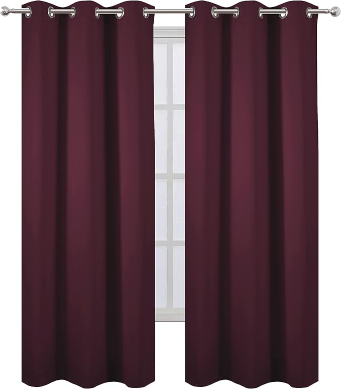 Burgundy Red Thermal Blackout Curtains/42 x 84 Inch/Set of 2 Panels Room Darkening Curtains for Bedroom