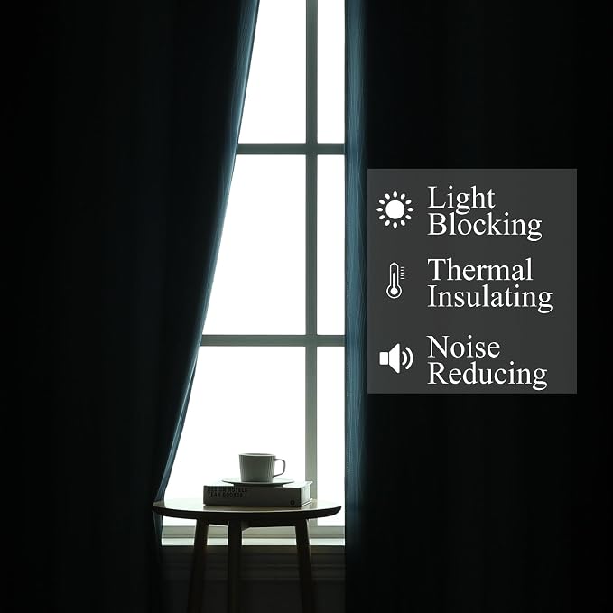 Navy Blue and Black Ombre Blackout Curtains for Living Room 96 Inch Length | Estelar Textiler Room Darkening Curtains for Bedroom,Thermal Insulated,Energy Saving,Grommet Window Drapes,52Wx96L,2 Panels