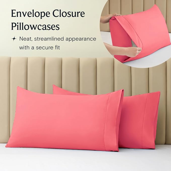 Split King Sheets for Adjustable Bed, Soft Deep Pocket Bed Sheets Set, 5PC | LuxClub Silky Fitted Sheet & Pillowcase Sets, Breathable Hotel Luxury Bedding for Mattress Wrinkle Free, Vermilion