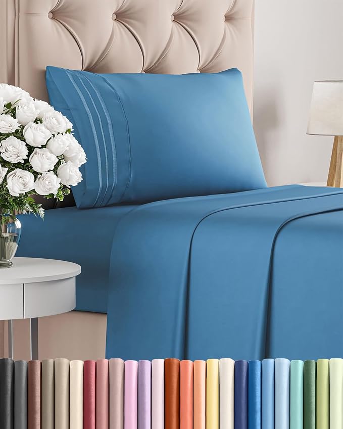 Twin Size 3 Piece Sheet Set - Breathable & Cooling Sheets - Denim Blue | Hotel Luxury Bed Sheets for Women & Men, Deep Pockets, Easy-Fit, Extra Soft and Wrinkle Free Sheets, Oeko-Tex Bed Sheet Set