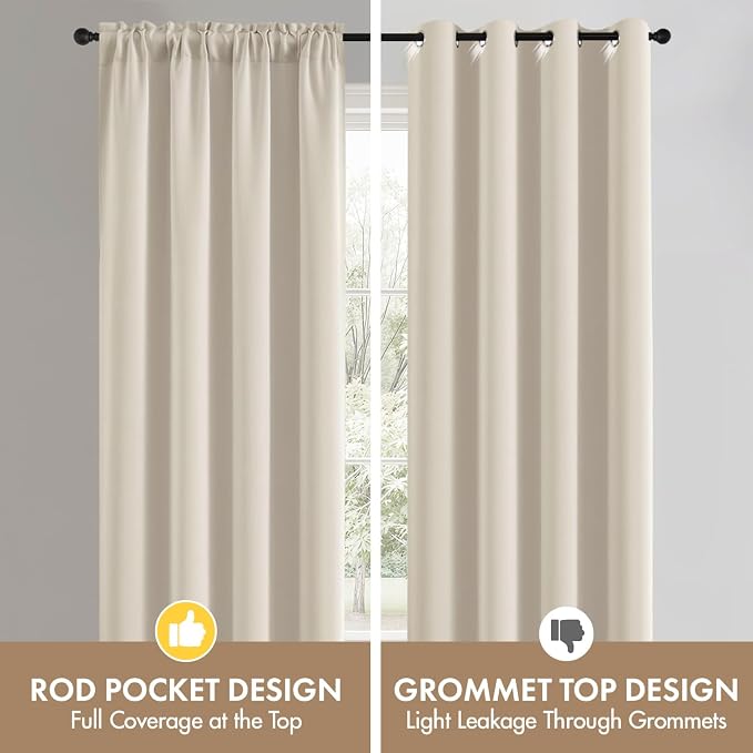 MIULEE 84 Inch Length Beige-White Blackout Bedroom Curtains Set of 4 | Thermal Curtains for Summer Heat, Light Blocking Privacy Bedroom Window Drapes, Top&Bottom Rod Pocket, Living Room