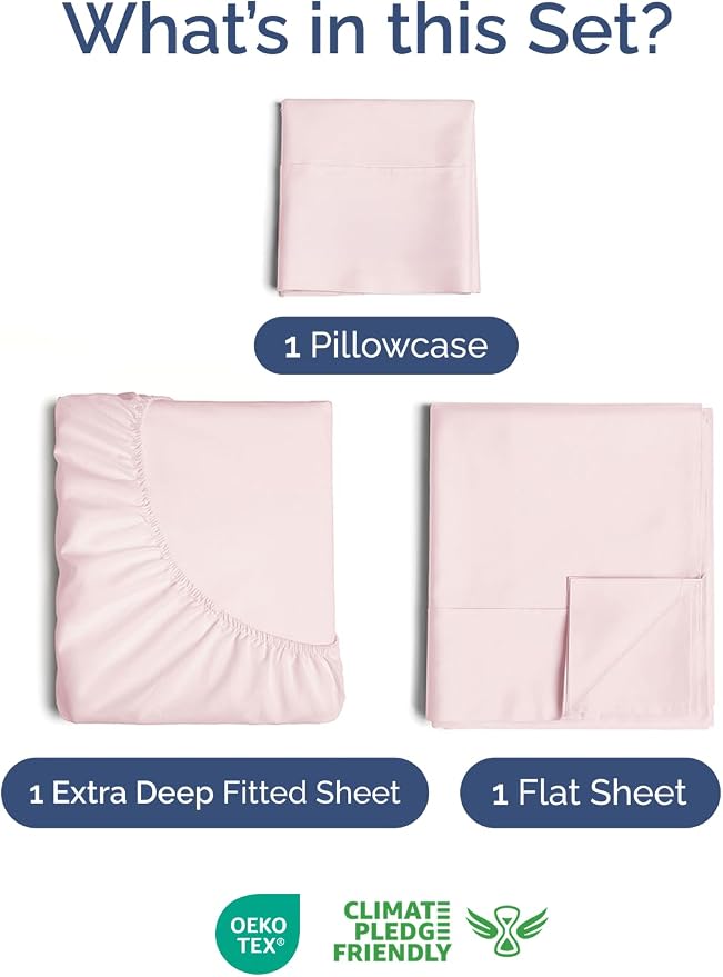 Extra Deep Twin Sheet Set - 3 Piece Breathable & Cooling - Lavender Pink | Easily Fits 18 to 24 inch Mattress - Ultra Soft, Wrinkle & Fade Free with Extra Deep Pockets - Comfy Hotel Luxury Bedding