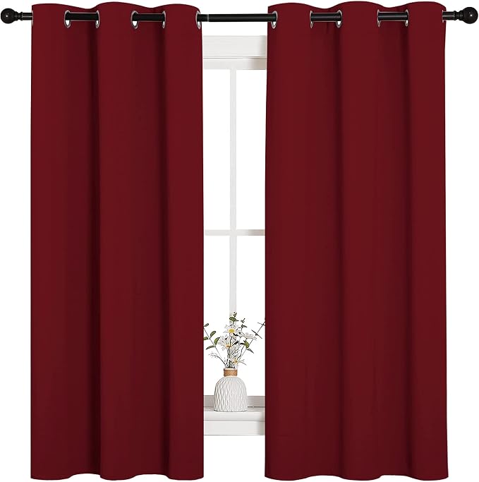 NICETOWN Burgundy Red Blackout Curtains for Living Room 42" x 63" 2 Panels | Holiday Christmas Decor Thermal Insulated Solid Grommet Drapes for Window, Light Blocking Noise Reducing Room Darkening Decor