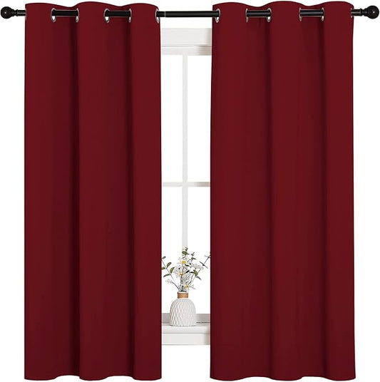 NICETOWN Burgundy Red Blackout Curtains for Living Room 42" x 63" 2 Panels | Holiday Christmas Decor Thermal Insulated Solid Grommet Drapes for Window, Light Blocking Noise Reducing Room Darkening Decor