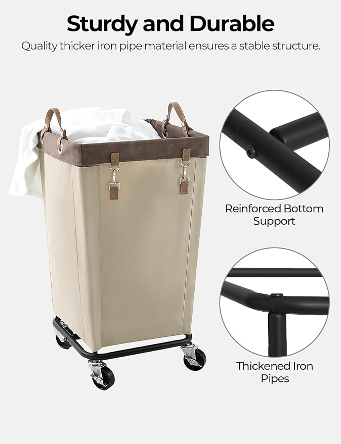StorageWorks 160L Laundry Basket with Wheels, Rolling Hampers for Clothing | Light Kahki Laundry Basket with Wheels, Metal Frame & Handles, Rolling Hamper for Bedroom, Bathroom, Dorm, Hotel