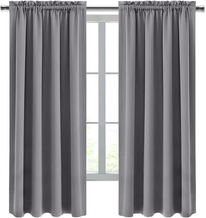 DWCN Blackout Curtains for Bedroom Living Room 42 x 72 Inch Long Grey | 2 Panels Set, Room Darkening, Thermal Insulated, Light Blocking, Rod Pocket Drapes, Noise Reducing Window Treatments