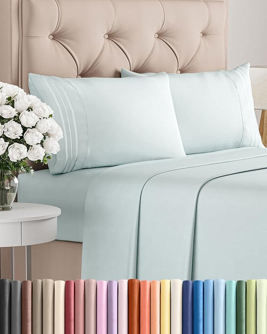 Full Size 4 Piece Sheet Set - Comfy Breathable & Cooling Sheets - Ice Blue | Hotel Luxury Bed Sheets for Women & Men, Deep Pockets, Easy-Fit, Extra Soft and Wrinkle Free Sheets, Oeko-Tex Bed Sheet Set