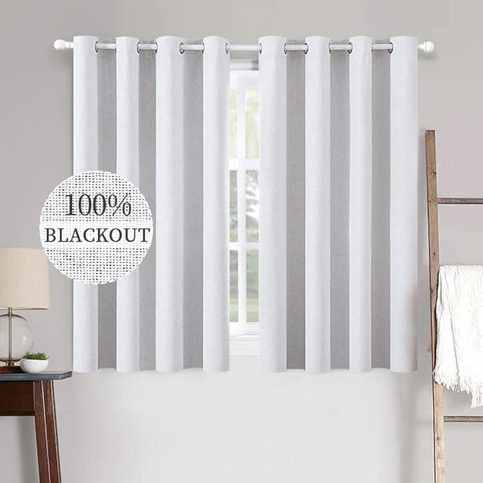 MIULEE 100% Blackout Linen Curtains for Bedroom 52x54 Inches Grayish White | Room Darkening, Light Blocking, Thermal Insulated, Grommet Top, Linen Textured, Window Curtains for Living Room, 2 Panels