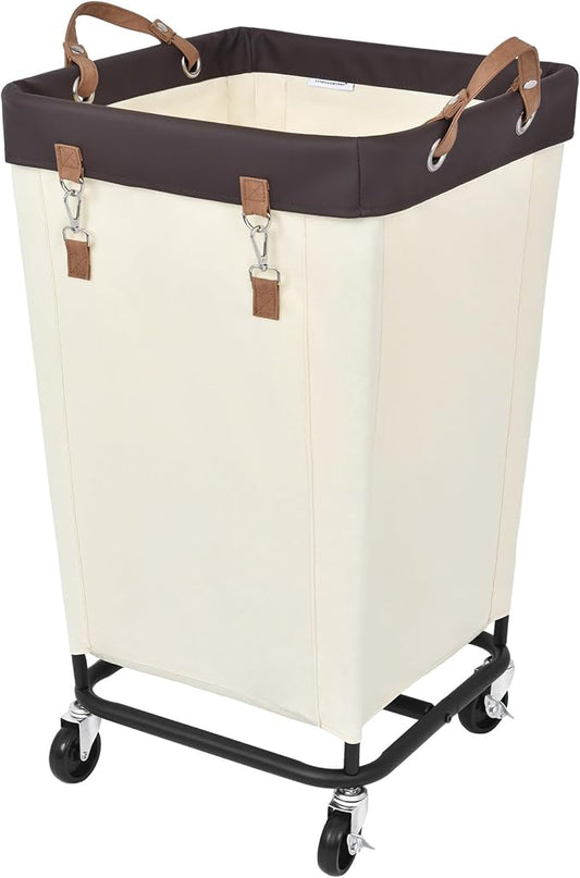 StorageWorks 160L Laundry Basket with Wheels, Rolling Hampers for Clothing | Beige Laundry Basket with Wheels, Metal Frame & Handles, Rolling Hamper for Bedroom, Bathroom, Dorm, Hotel