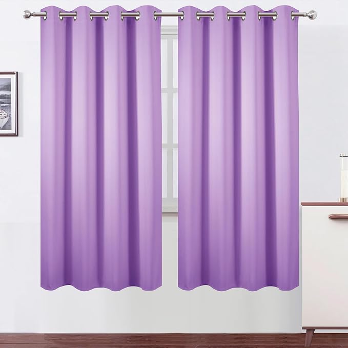 Blackout Curtains 66 x 72 Inch Long Lavender Curtains Set of 2 Panels Room Darkening Curtains for Bedroom and Living Room