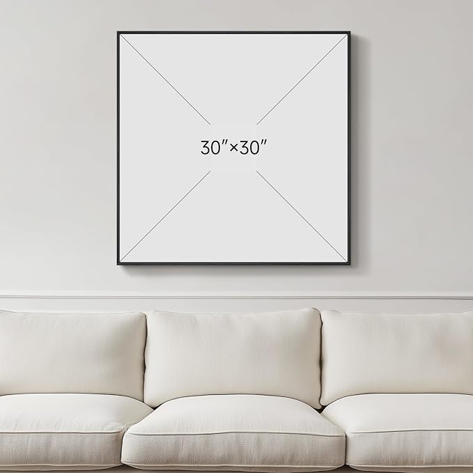 Framed Modern Black Abstract Square Wall Art Decor for Living Room, 30x30 | Minimalist, Canvas prints, Dark moody paintings, Black frame, Square pictures, Dining room, Bedroom, Office wall decor