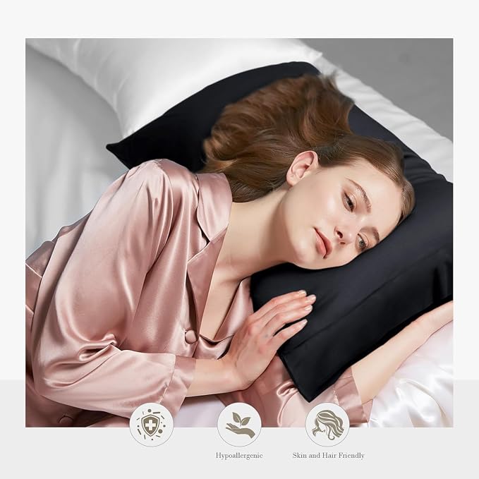 WishSmile Cooling Queen Pillowcases Set of 2 Breathable Cool Silky Soft Rayon Derived from Bamboo Fabric, Moisture Wicking for Hot Sleepers, Hair and Skin Friendly, Black, 2 Pack, 20x30IN
