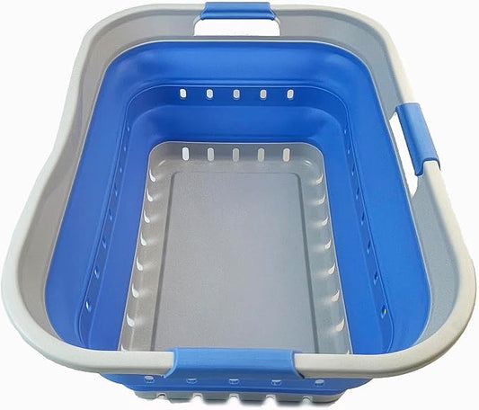 SAMMART 42L (11 gallon) Collapsible Plastic Laundry Basket - Foldable Pop Up Storage Container/Organizer - Space Saving Hamper/Basket (1, Grey/Little Boy Blue)