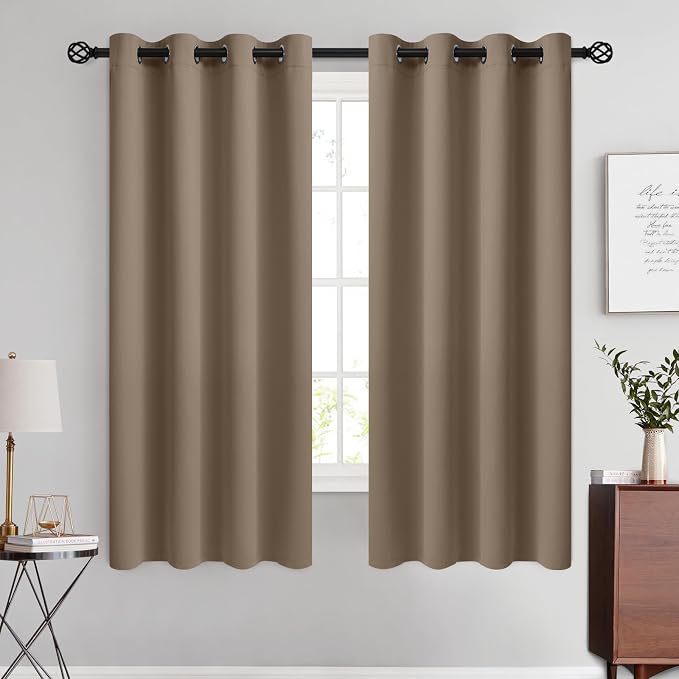 COSVIYA Grommet Room Darkening Khaki Curtains 63 inch Length for Bedroom | Light Blocking Insulated Thermal Curtains for Living Room, Blackout Thick Polyester Window Drapes,52x63 inches, 2 Panels