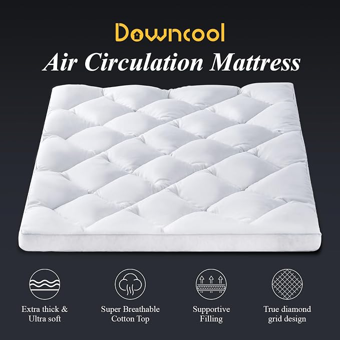 DOWNCOOL 3 Inch King Mattress Topper, Ultra Thick and Fluffy Supportive Memory Foam Mattress Topper for Body Pain, Mattress Pad with Breathable Mesh Design for Deep Sleep, 80x78x3 Inches
