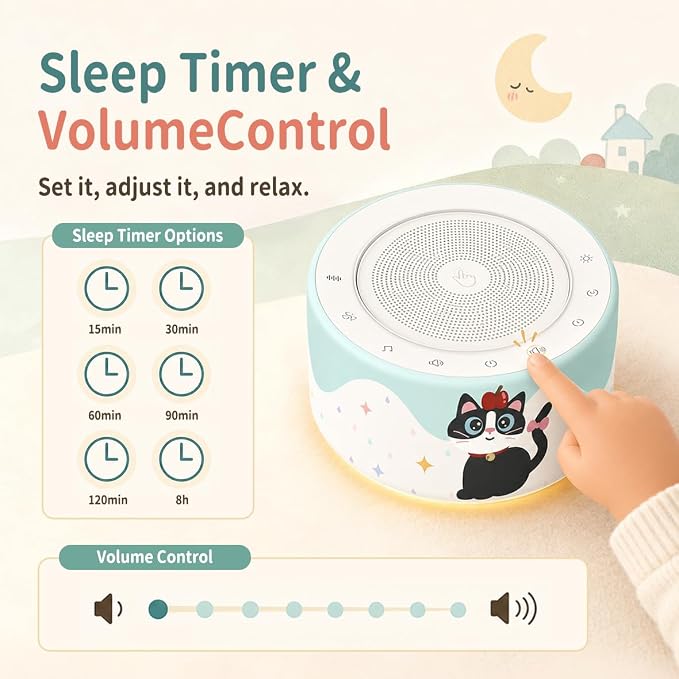 Kipcush White Noise Machine for Baby & Adults, Sleep Sound Machine with 30 Soothing Sounds, 8-Color Night Light, Memory Function, White Noise for Sleeping, Nursery, Office, Travel, Relaxation