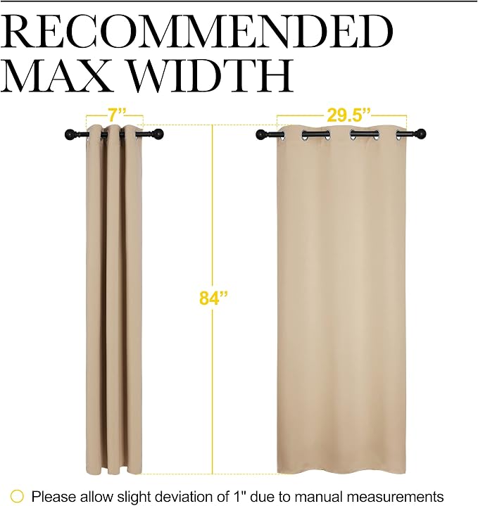 NICETOWN Biscotti Beige Blackout Curtains for Bedroom 34" x 84" 2 Panels | Thermal Insulated Grommet Draperies Window Panels, Light Blocking Noise Reducing Room Darkening for Kitchen Home Decor