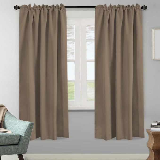 H.VERSAILTEX Blackout Curtains Thermal Insulated Window Treatment Panels Room Darkening Blackout Drapes for Living Room Back Tab/Rod Pocket Bedroom Draperies (2 Panels, Macchiato, 52 x 72 Inch)