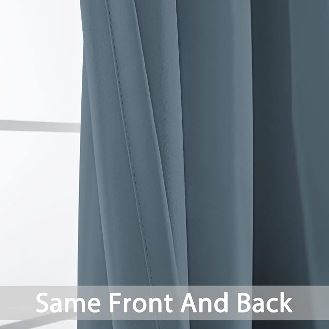 Yakamok Room Darkening Curtains 52x96 inch Length Stone Blue-Living Room | 2 panels,grommet blackout window treatment,thermal insulated,light blocking drapes,privacy protection,bedroom dining room