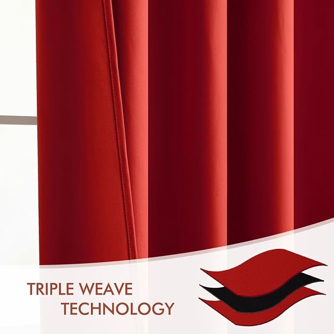 MIULEE Christmas Red Back Tab Blackout Curtains 52x84 Inch Length 2 Panels | Rod Pocket Pinch Pleated, Thermal Insulated, Room Darkening, Light Blocking, Privacy Curtains for Living Room Bedroom