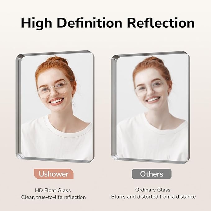 Brushed Nickel Bathroom Mirror 24"x36" | Silver Rectangle Vanity Mirrors for Bathroom Sink, Aluminum Frame, Anti-Rust, Tempered Glass, Horizontal or Vertical