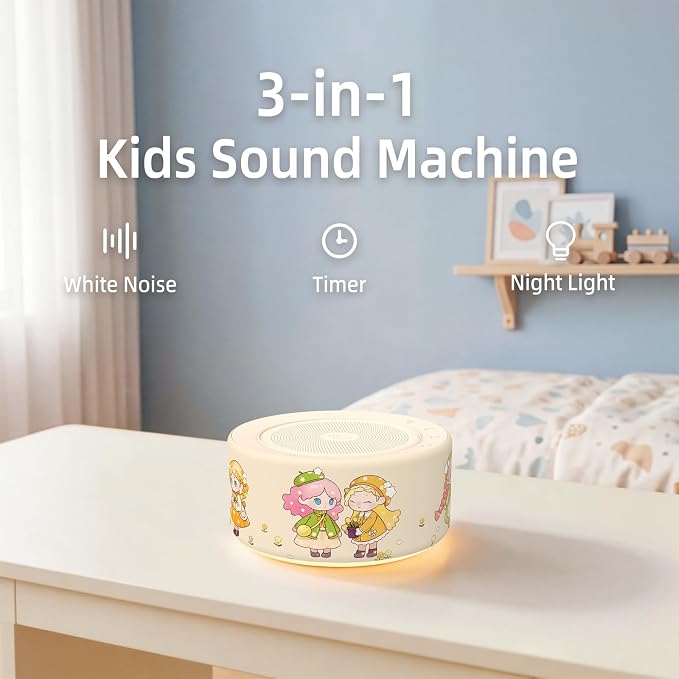 Kipcush White Noise Machine for Baby & Adults, Sleep Sound Machine with 30 Soothing Sounds, 8-Color Night Light, Memory Function, White Noise for Sleeping, Nursery, Office, Travel, Relaxation